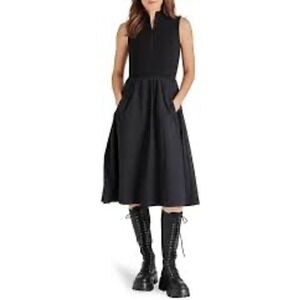 Steve Madden Berlin Mick Neck Black Sleeveless Half Zip Midi Dress Size Medium
